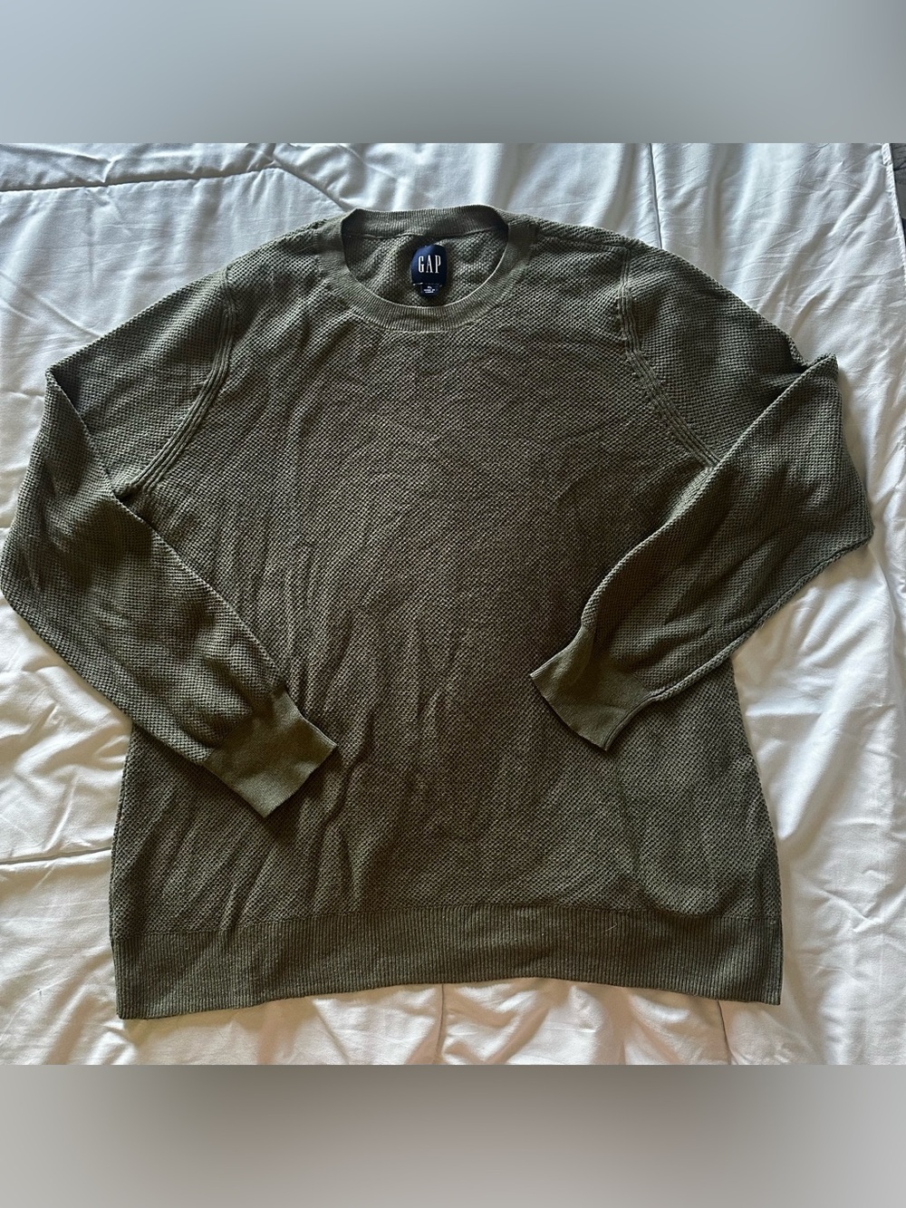GAP Women's Olive Green Waffle Knit Crewneck Sweater